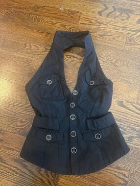 Y2K Bebe Black Button Up Halter  Cropped Vest